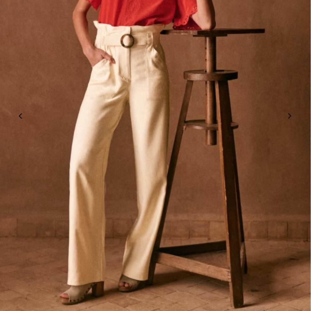 Sezane Cream High-Waisted Pants